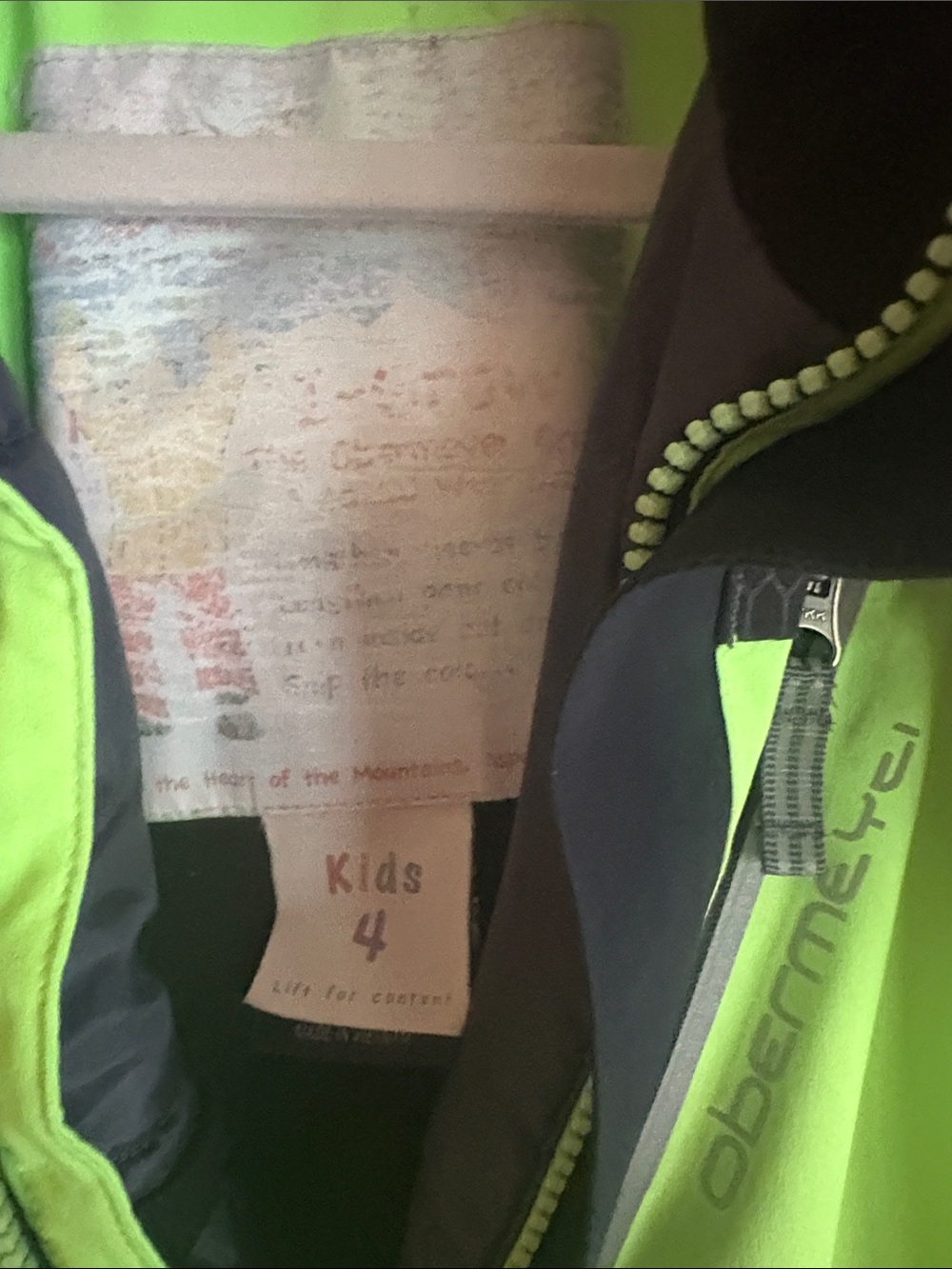Obermeyer Kids High-Vis Lime Green and Blue Winter/Ski Jacket - Picture 3 of 4